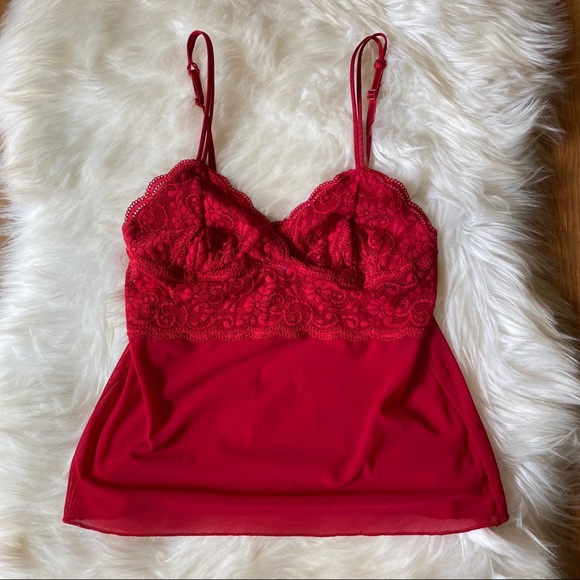 Tops - RED LACE CAMI TANK TOP